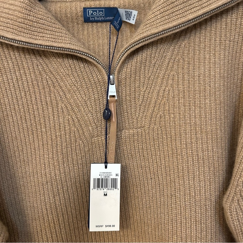 Ralph Lauren Cashmere-Wool Half-Zip Sweater in COLLECTION CAMEL MELANGE Size M - Picture 8 of 8
